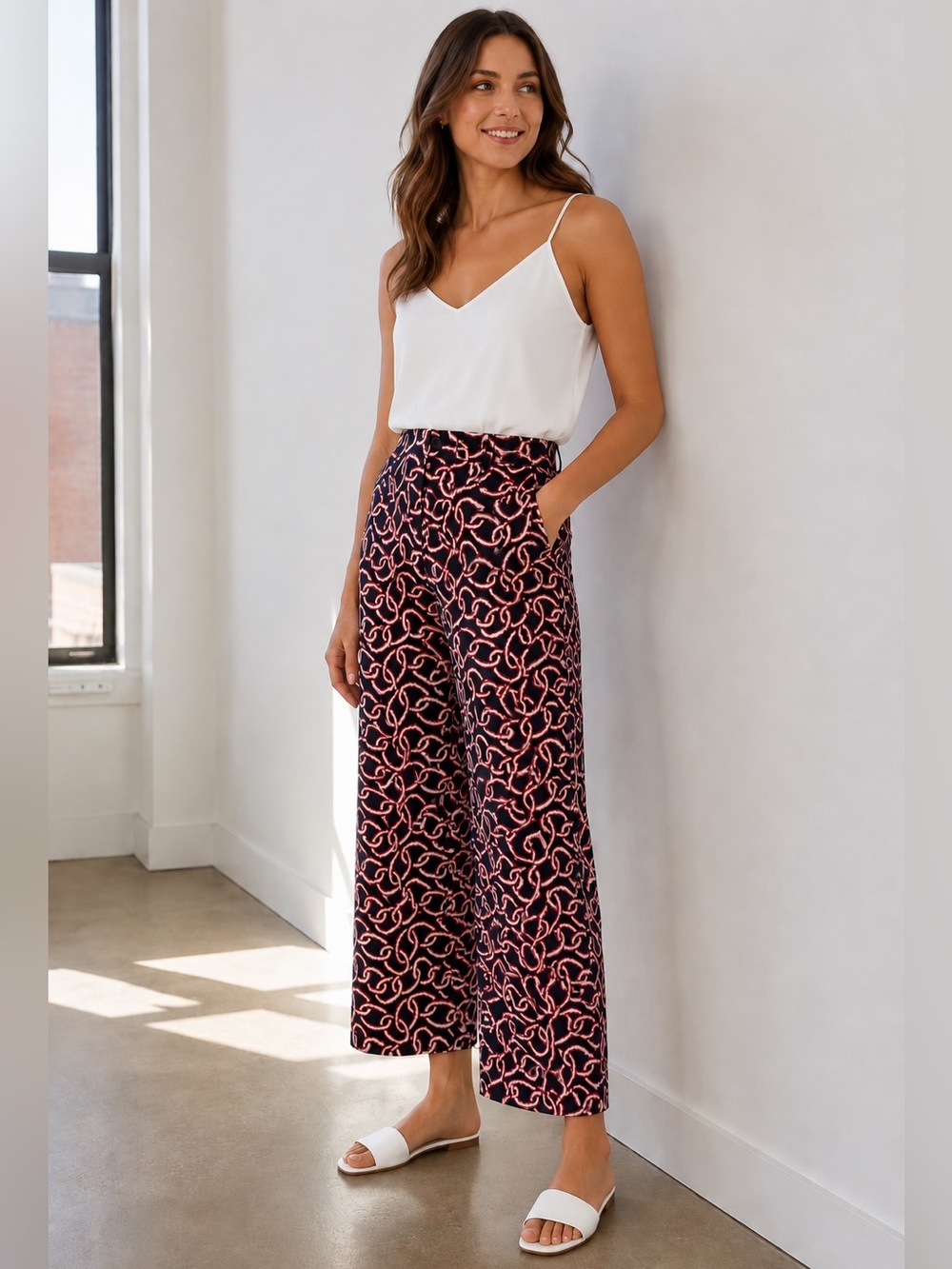 MAEVE by Anthropologie Colette pants in red, white and blue Chain Print